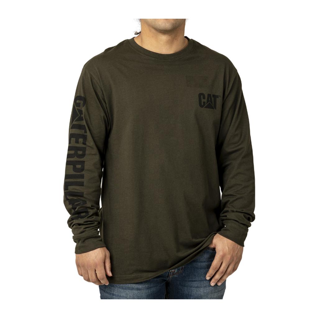 Caterpillar Trademark Banner Long Sleeve T-Shirts Férfi Sötét | 6592-XMPHA